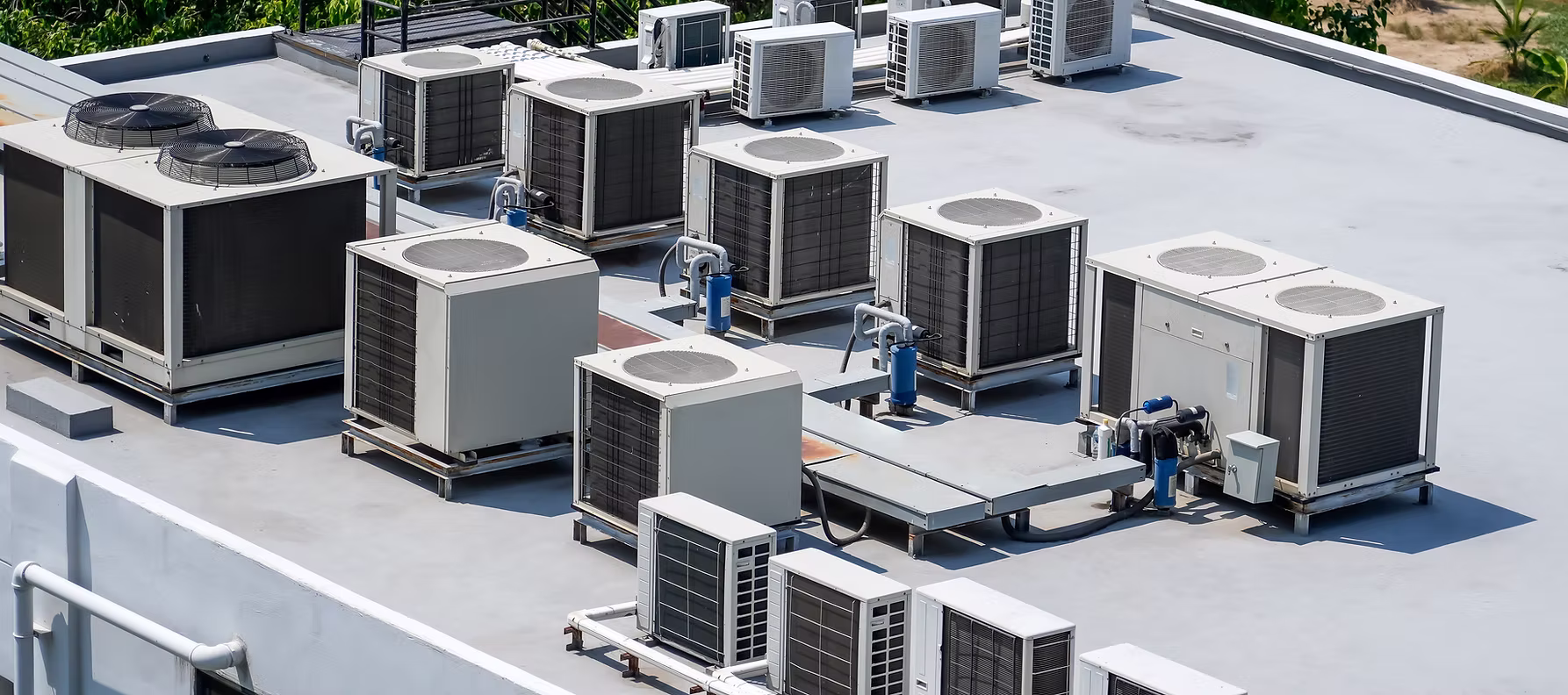The external units of the commercial air conditioning and ventilation systems are installed
